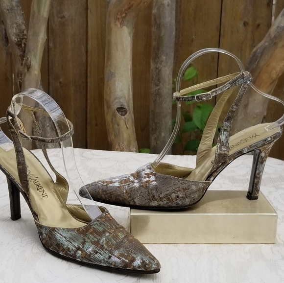 YVES SAINT LAURENT METALLIC SILK TEXTURE SLINGBACK - Picture 4 of 8